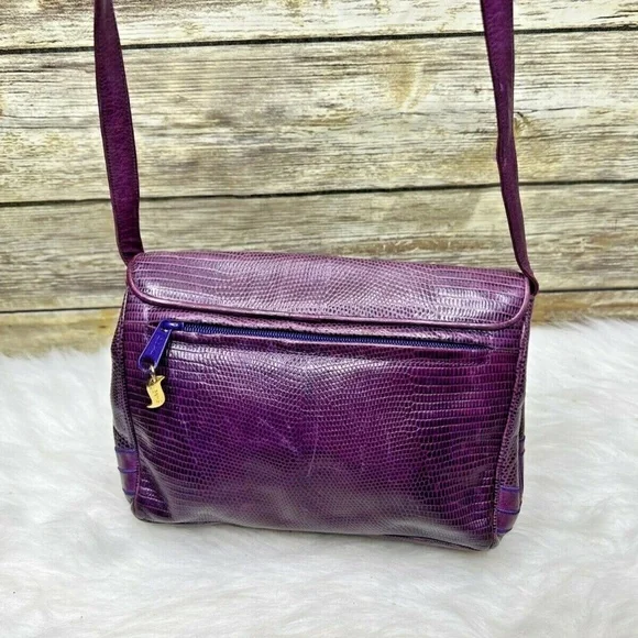 Vntg Sharif Purple Snakeskin Embossed Leather Purse Shoulder Bag Crossbody - Picture 5 of 12